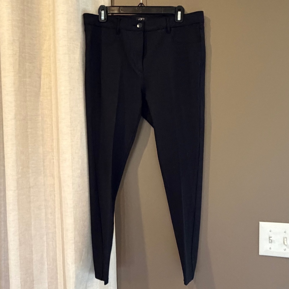 LOFT Women's Black Checked Flat Front Skinny Leg Dress Pants, Size 12